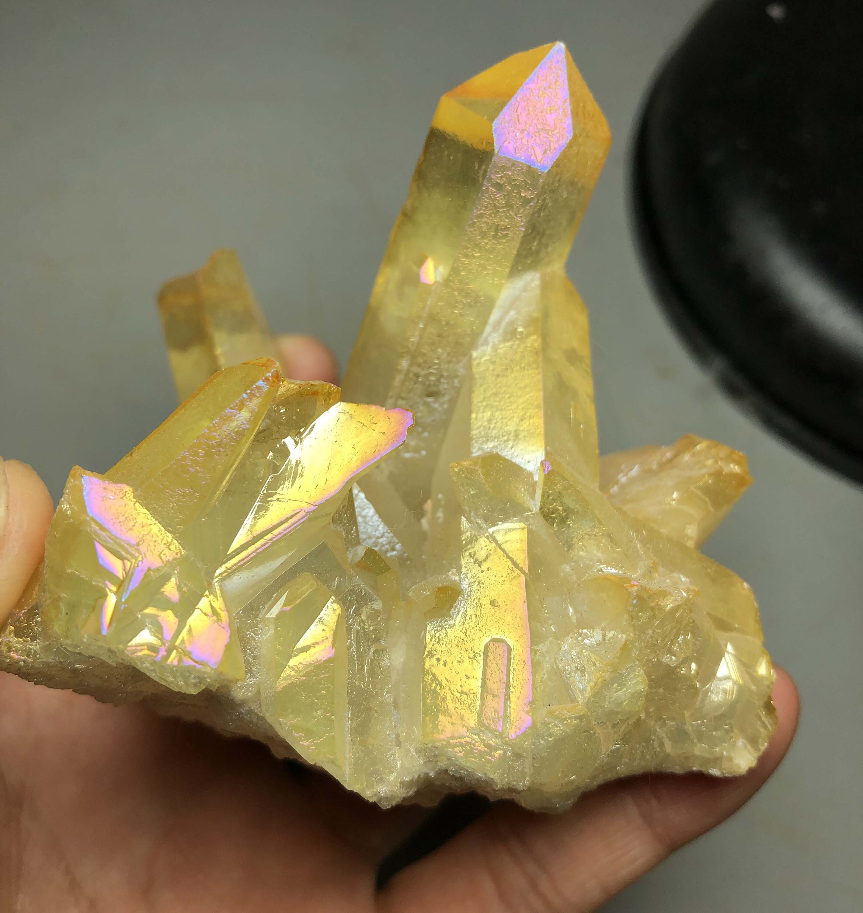Yellow Quartz Crystal Titanium Coating Crystal Cluster Etsy