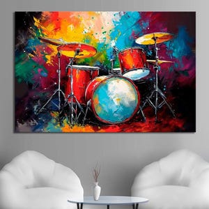 Red Drum Set Canvas Wall Art Musician Gift Drummer Print Canvas Abstract Drum Kit Print Canvas Music Studio Wall Decor Rock Music Print Art