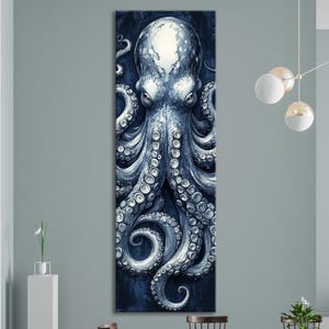 Octopus Wall Art Nautical Marine Animal Canvas Print Ocean Creature Decor Modern Sea Life Artwork Navy wall art Tall Vertical Wall Art