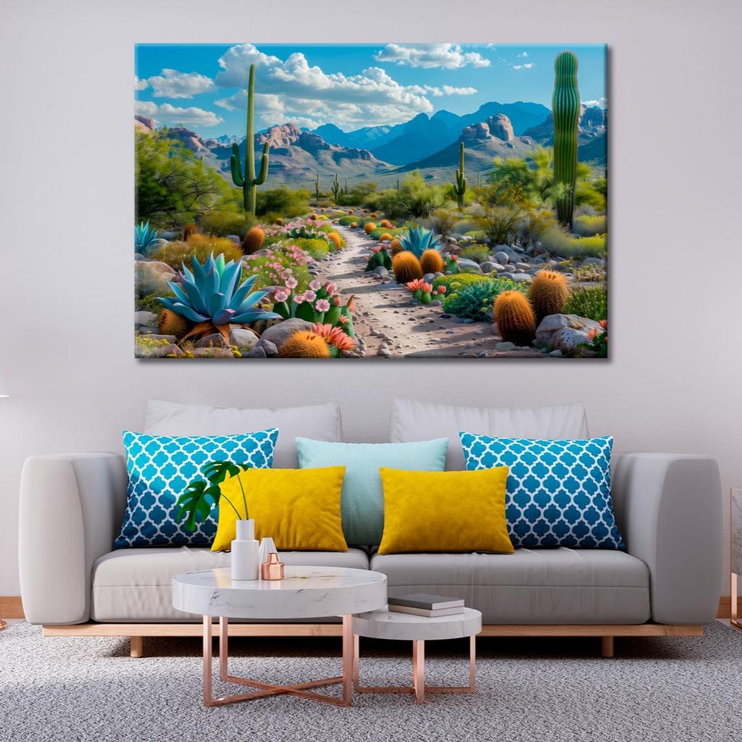 Desert Botanical Canvas Wall Art: Barrel Cactus Print Canvas, Saguaro ...