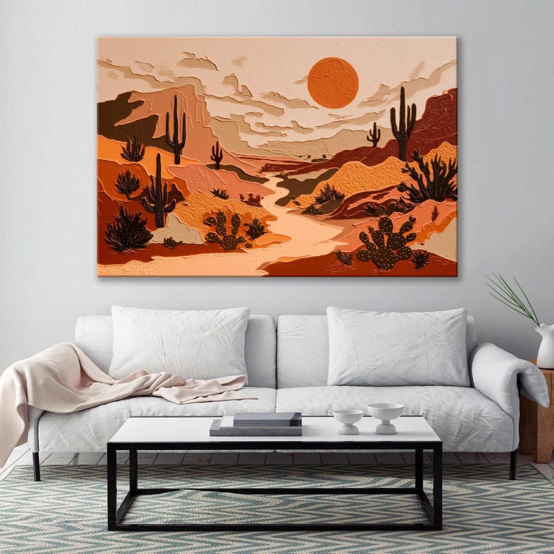 Southwest Desert Wall Art Minimalist Cactus Sunset Print Boho Western ...