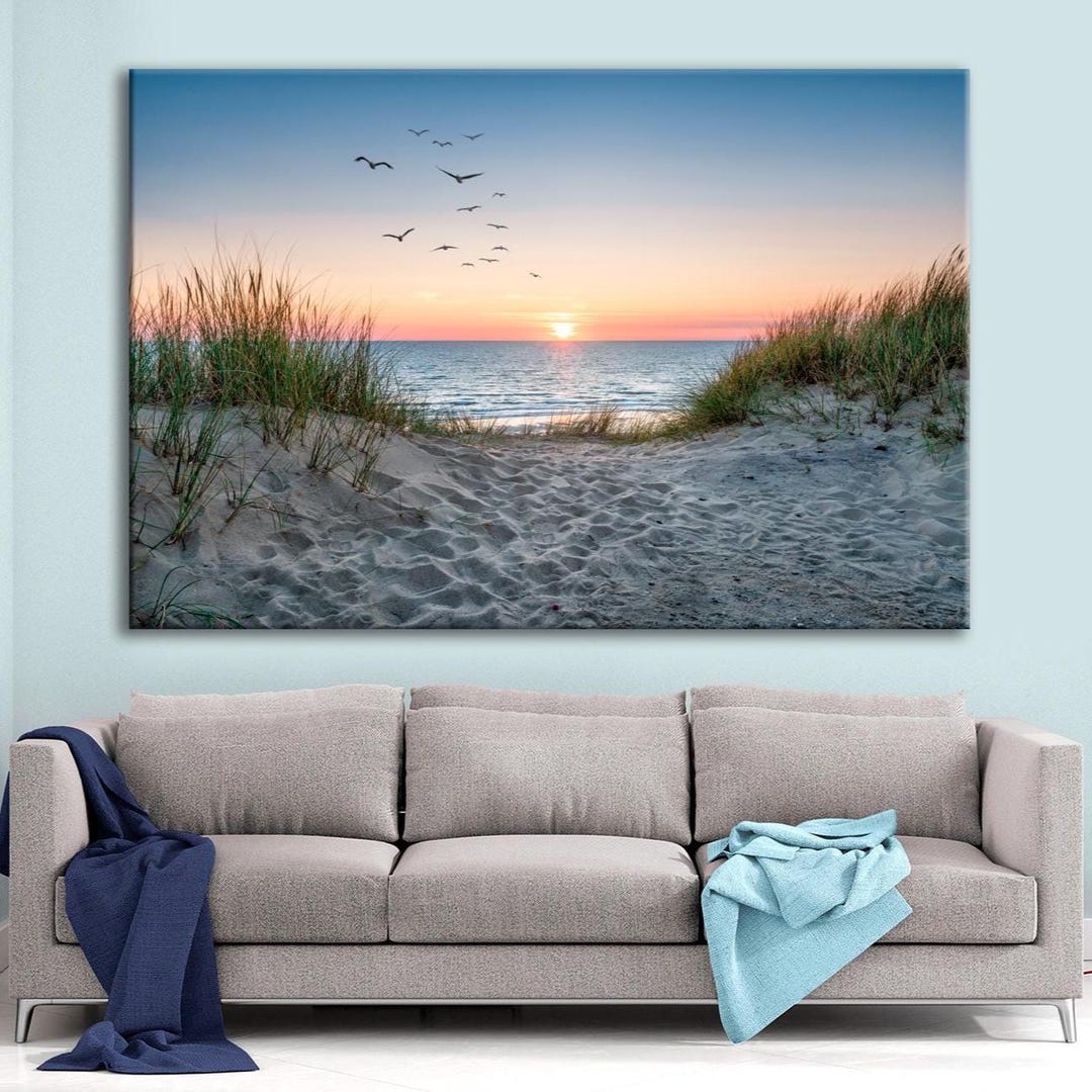 Beach Sunset Wall Art Ocean Landscape With Sand Dunes Canvas Print ...