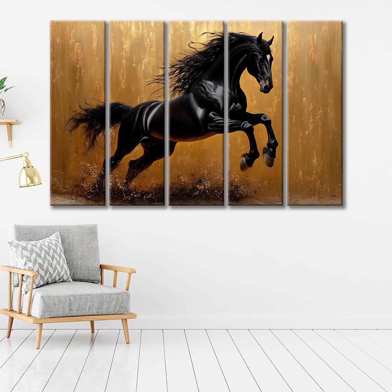 Black Horse Wall Art Dark Stallion Canvas Print Equestrian Decor Animal ...