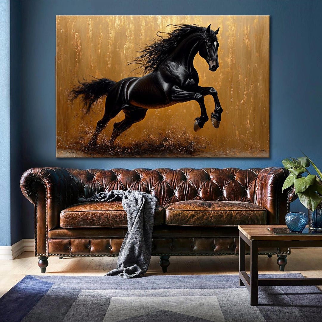Black Horse Wall Art Dark Stallion Canvas Print Equestrian Decor Animal ...