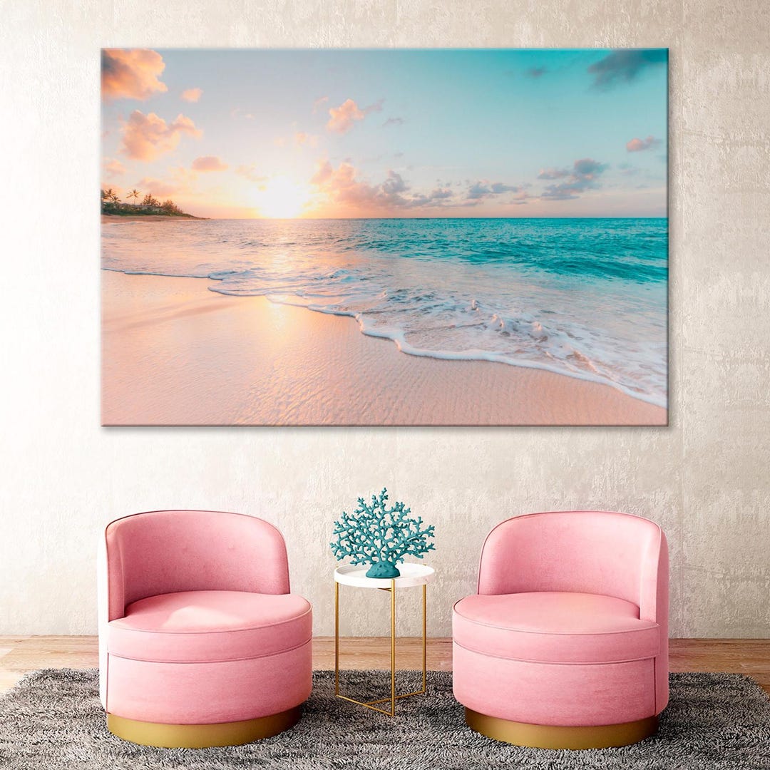 Beach Canvas Wall Art Sunset Wall Art Ocean Sunset Print Canvas Pastel ...