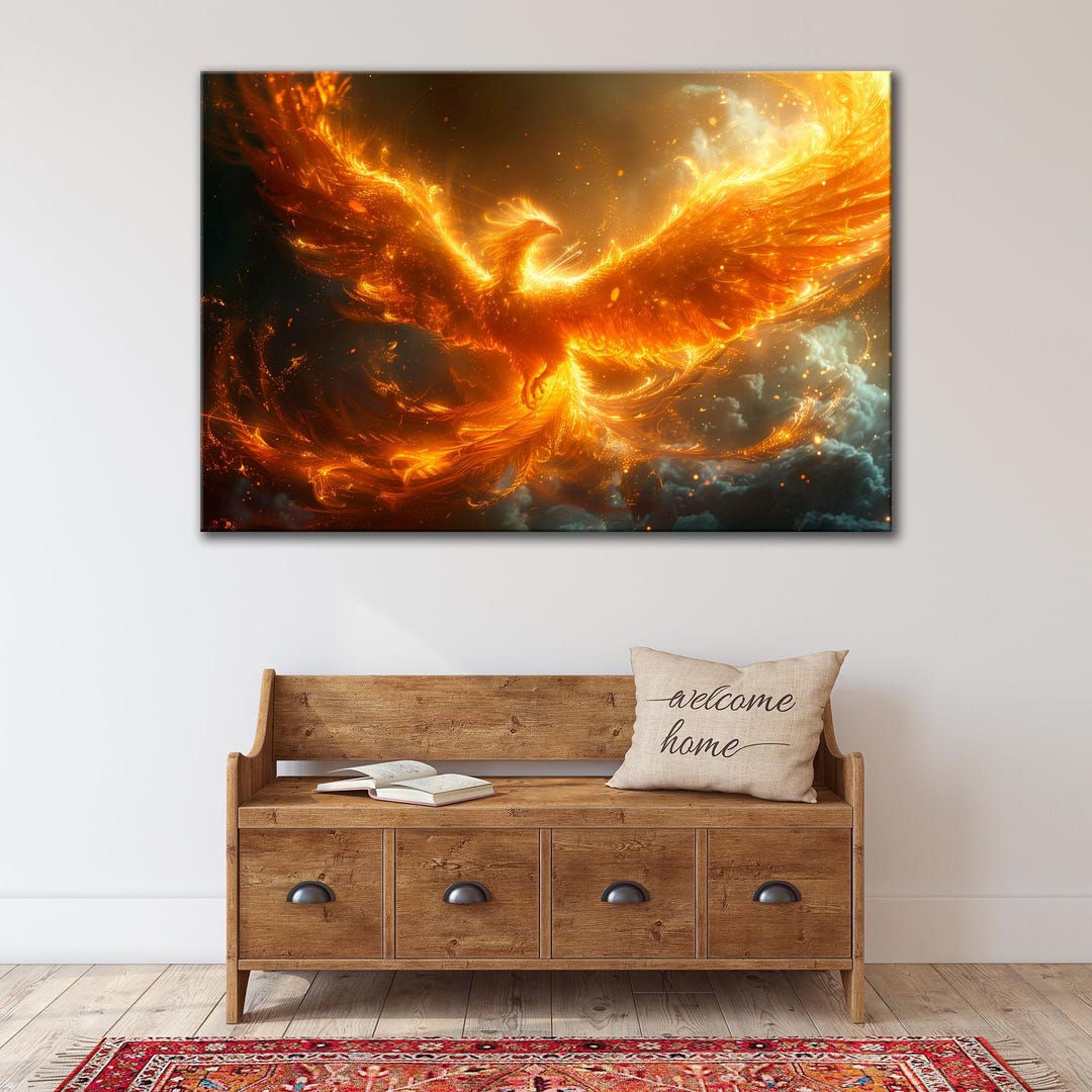 Fiery Phoenix Canvas Print Rising Mythical Bird Wall Art Fantasy ...