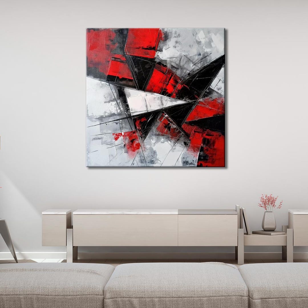 Abstract Art Black White Red Canvas Wall Art Modern Abstract Red Black ...