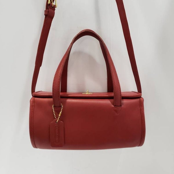 RARE:  Dark RED Vintage Coach Geometric ROLL Bag - #9045 Near-Mint Restored Condition with Repairs - Immaculately Clean and Ready to Carry