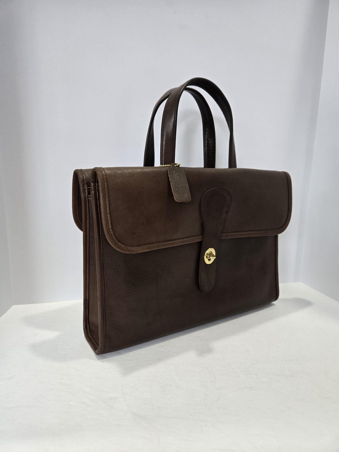 Vintage Coach Metal Tag: Mocha PORTFOLIO TOTE Rare Style #9335