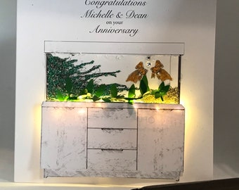 Light up Anniversary Card,  Fish Tank, personalised, handmade Keepsake card, wedding anniversary 1st, 2nd, 10th, 25th, 40th, 50th etc