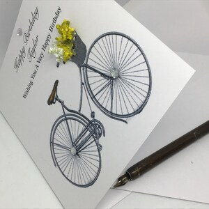 Bicycle with Bouquet of flowers Birthday Card / Personalised Handmade / Daughter Mum Friend 30th 40th 50th image 3