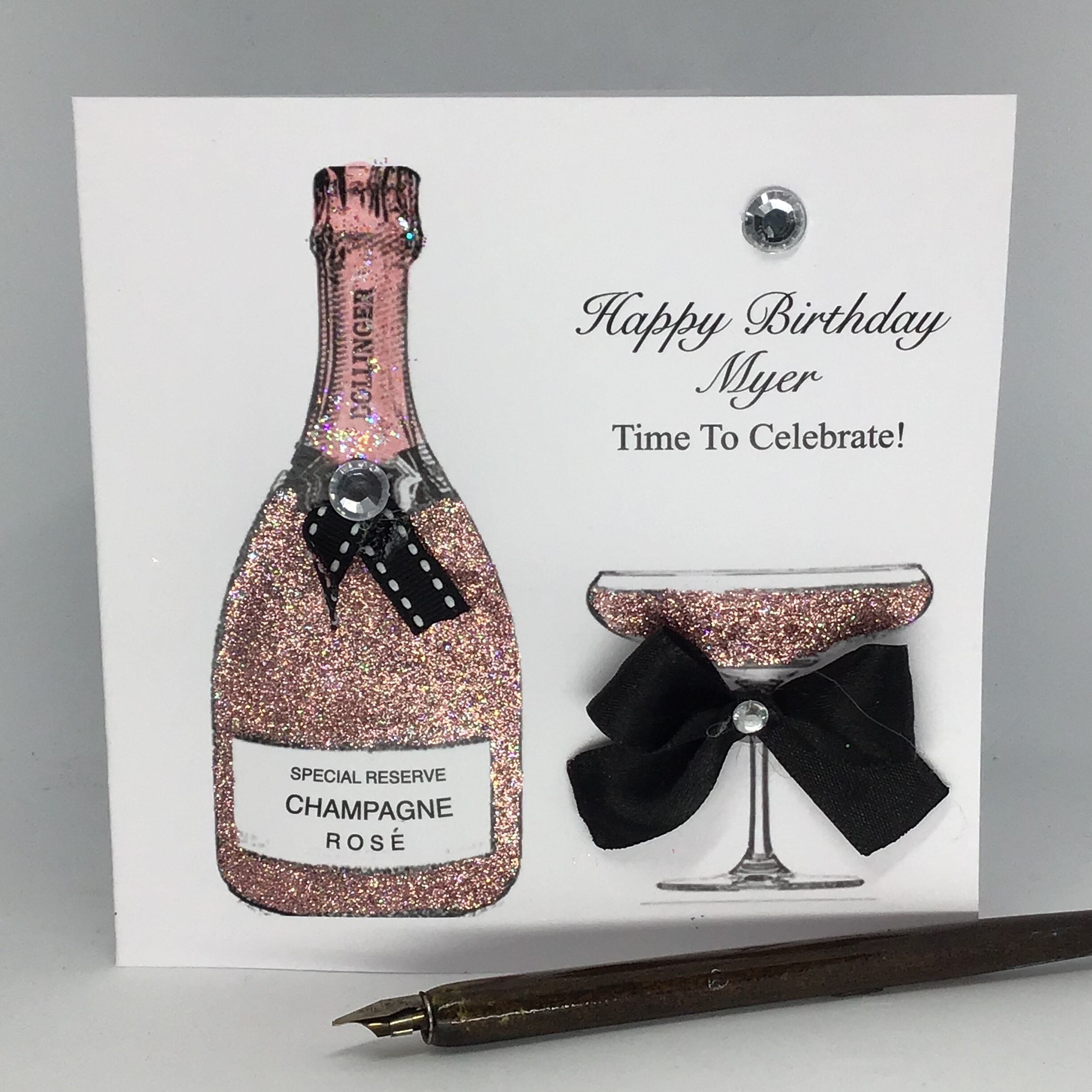 Personalised Luxury Birthday Card, Pink Champagne, 18th, 21st, 40th, …