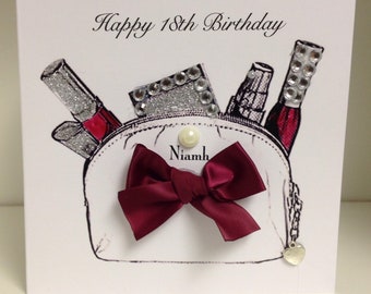 Personalised Handmade Birthday Card, Special Occasion Card, MakeUp Bag, Sister/Daughter/Mum/Friend 16th/18th/21st/40th