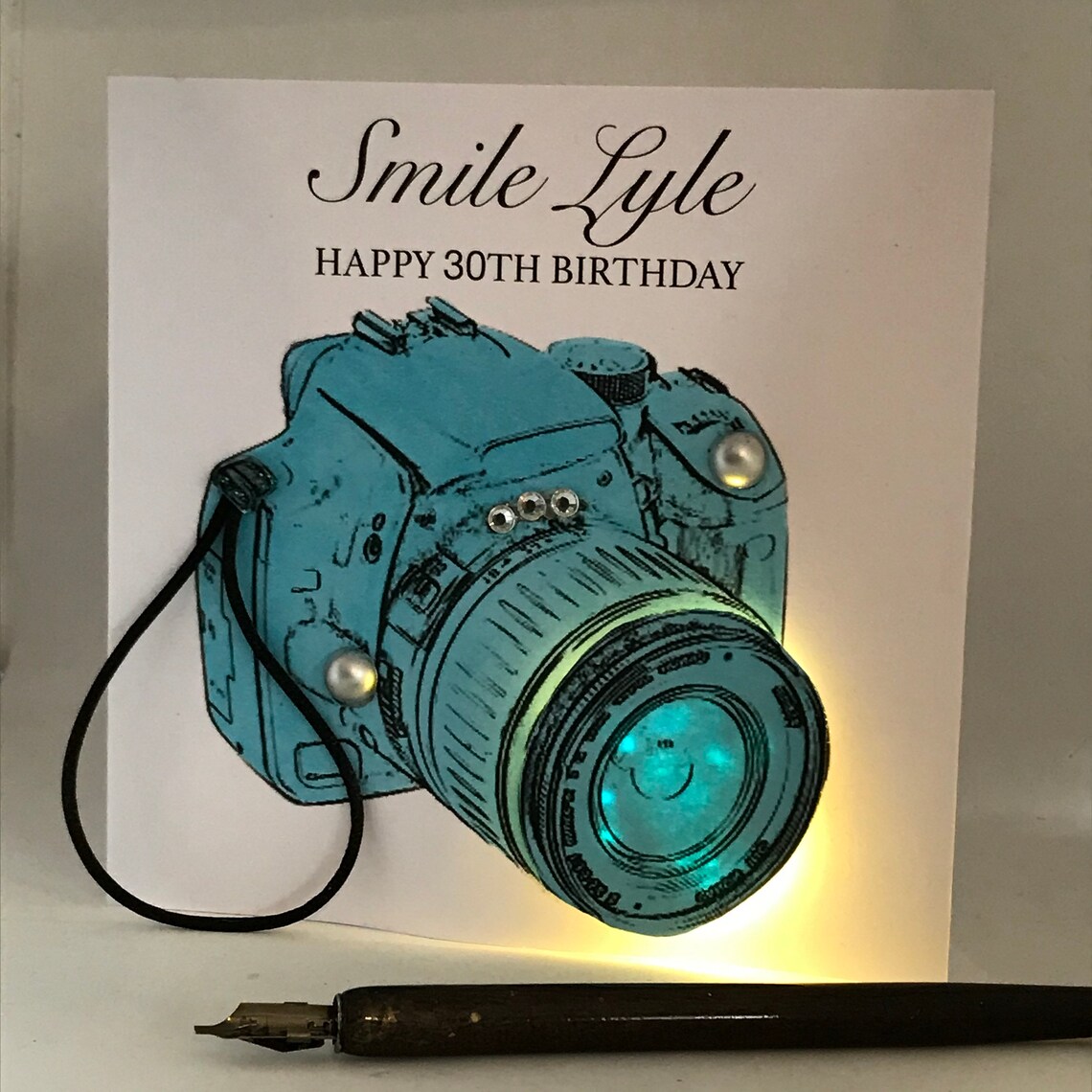 Light up Birthday Card Camera Personalised Handmade Card. Etsy UK