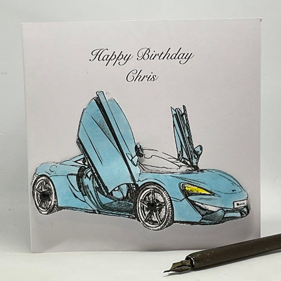 Carte d'anniversaire de voiture de sport, carte lumineuse