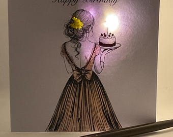 Verjaardagskaart met lichtjes: handgemaakt aandenken, gepersonaliseerde taart