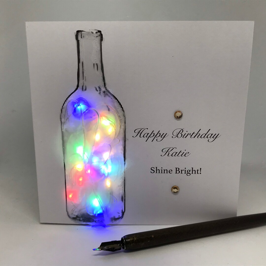 Light up Birthday Card, Bottle Lamp Personalised, Handmade Keepsake