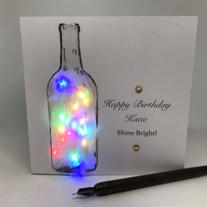 Light up Birthday Card, Bottle lamp personalised, handmade Keepsake card, Daughter, Sister, Mum, Friend,