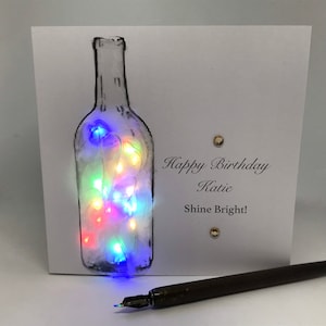 Tarjeta de cumpleaños iluminada, lámpara de botella personalizada, tarjeta de recuerdo hecha a mano, hija, hermana, mamá, amiga,