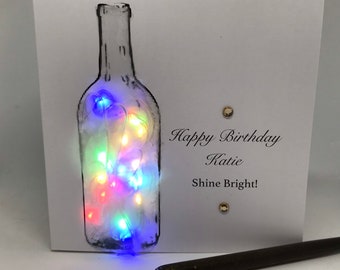 Light up Birthday Card, Bottle lamp personalised, handmade Keepsake card, Daughter, Sister, Mum, Friend,