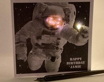 Light up Birthday Card, Astronaut ,  personalised, handmade card. Any age, Daughter, Son Sister, Mum, Dad, Friend,