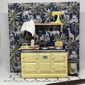 Tarjeta de cumpleaños de lujo con diseño 3D. Regalo para cualquier ocasión. Diseño único. Diorama de cocina en color crema.