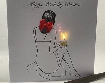 Light up Birthday Card, birthday cake with candle, personalised, handmade Keepsake card, Daughter, Sister, Mum, Friend,