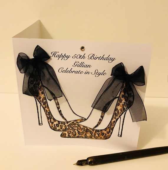 ★Hieta★ Bella card Leopard Personalised Handmade Leopard Shoe Birthday Card, Mum