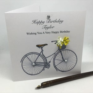 Bicycle with Bouquet of flowers Birthday Card / Personalised Handmade / Daughter Mum Friend 30th 40th 50th image 2