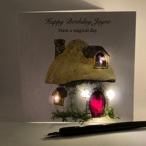 Light up Birthday Card, Magical Fairy House, personalised, handmade Keepsake card, Daughter, Sister, Mum, Friend,