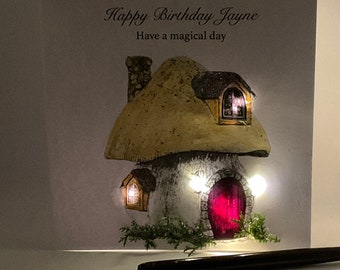 Light up Birthday Card, Magical Fairy House, personalised, handmade Keepsake card, Daughter, Sister, Mum, Friend,