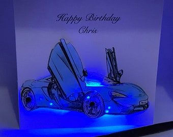 Sports Car Birthday Card, personalised sports car light up card, handmade Keepsake, Son, Husband , Boyfriend, Dad, Friend