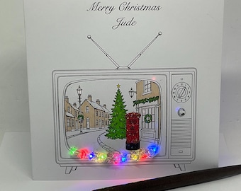 Light up Christmas Card, TV design, personalised, handmade Keepsake card, Daughter, Sister, Mum, Friends, Family