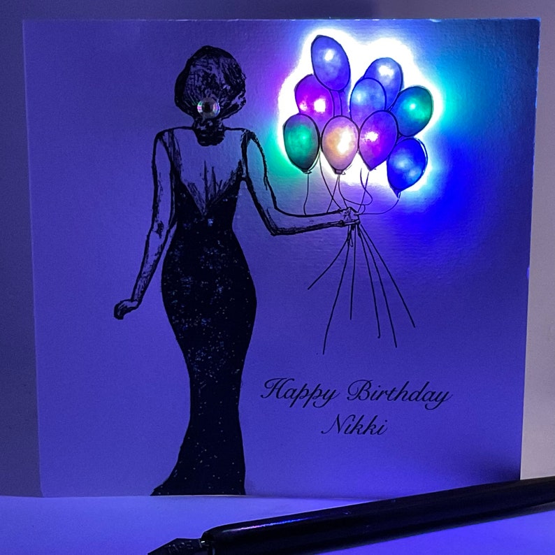 Light up Birthday Card Balloons Personalised Handmade Etsy UK