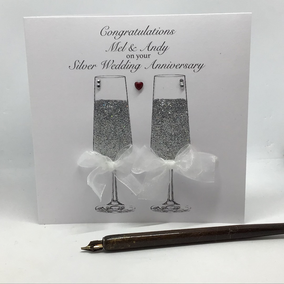 25th Silver Wedding Anniversary Card, Handmade and Personalised - Etsy UK