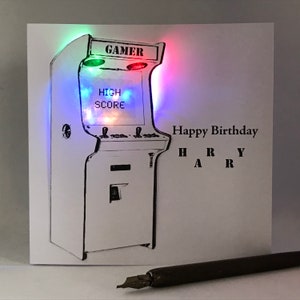 Personalised Gamer Greeting Card Light up Birthday Card, personalised, handmade Teenager card, Son, Daughter, Boyfriend, image 1