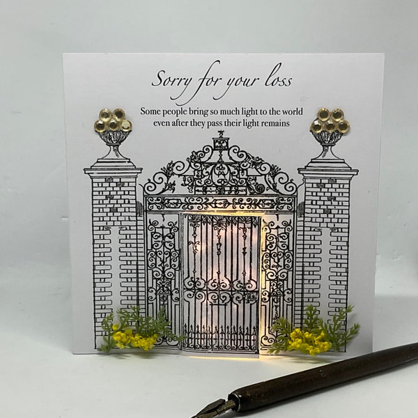 Personalised Sympathy Card, with light, handmade Keepsake card,, sorry for your loss, condolences card