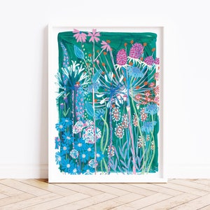Agapanthus Garden House Print // Botanical art, large art print, wall art, floral art, poster, hand painted, living room art
