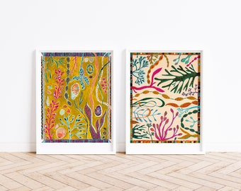 Beach Large Print Set (2 Prints) // Botanical art, wall art, floral art, textile design, botanical print, living room art