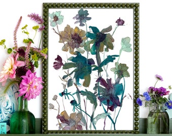 Blue Blooms Print // Botanical art, large art print, wall art, floral art, hand painted, living room art, lucyinneswilliams, signed print