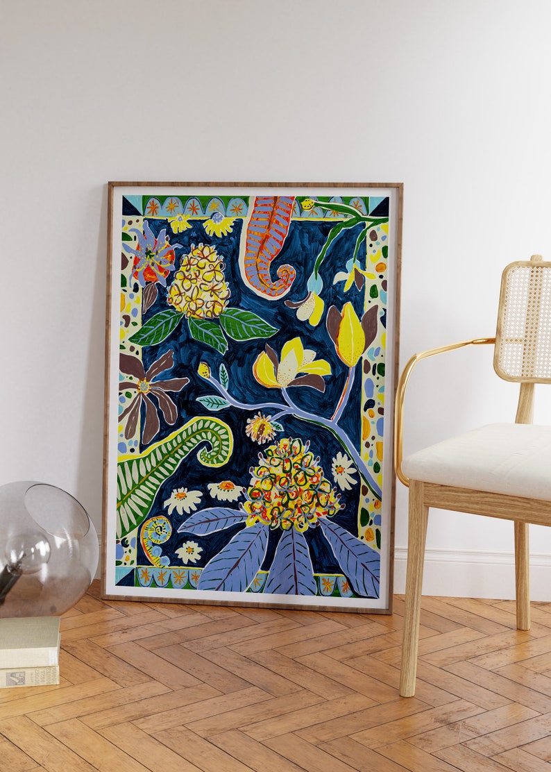Prints textile design living room art large art print floral art hand ...
