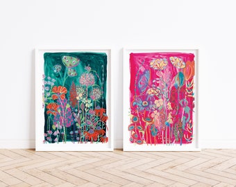 Spring Large Print Set (2 Prints) // Botanical art, wall art, floral art, textile design, botanical print, living room art