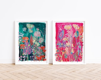 Spring Large Print Set (2 Prints) // Botanical art, wall art, floral art, textile design, botanical print, living room art