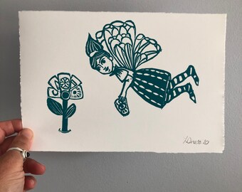 TOOTH FAIRY Original Lino Print