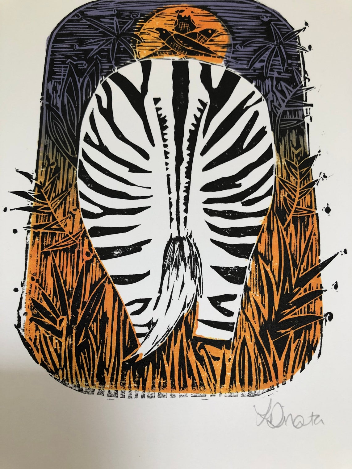 Zebra Original Lino Print Etsy