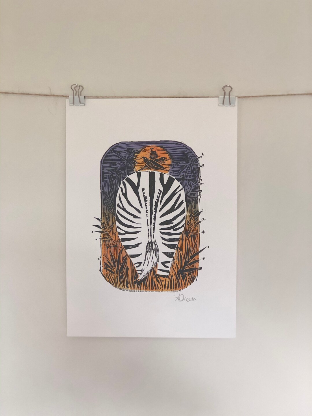 Zebra Original Lino Print Etsy