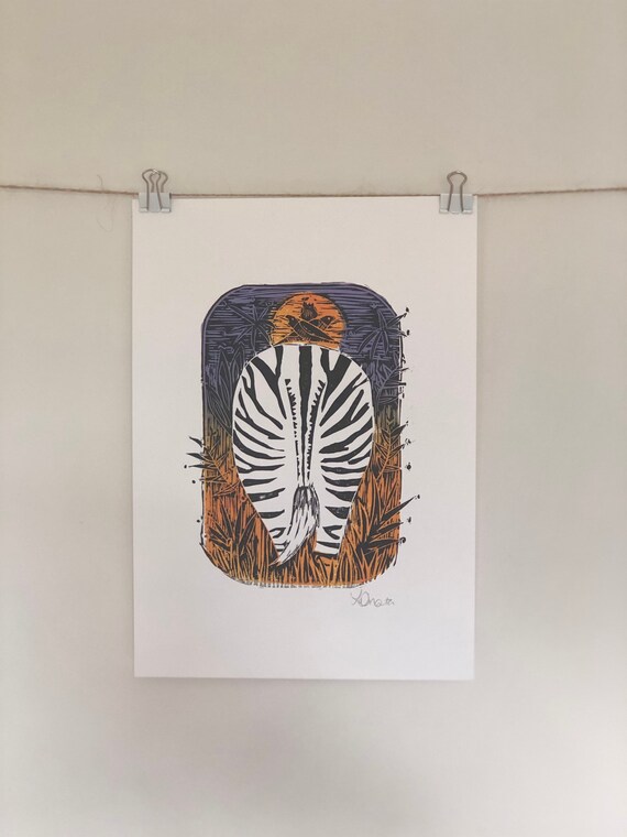 Zebra Original Lino Print Etsy