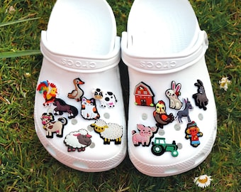 Farm Animals Tractor Crocs Badge Horse, Goose, Chicken, Cat, Sheep, Fox, Rabbit, Cow, Dog, Donkey, Pigeon, Duck Shoes