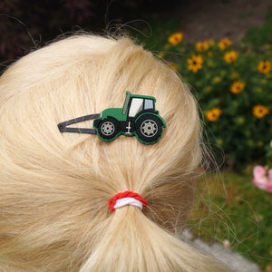 Trecker Haarspangen Kinder Grün Blau Gelb Traktor Zopfgummi Geschenk für Geburtstag Schultüte Nikolaus Adventskalender Weihnachten Bild 5