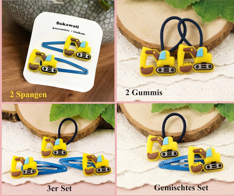 Excavator hair clips boys construction site children hair clip hair tie UNISEX hair clip boy Santa Claus Advent calendar Christmas image 6